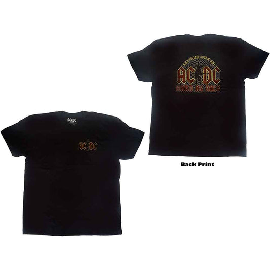 Man wearing a black AC/DC t-shirt with red logo detail.