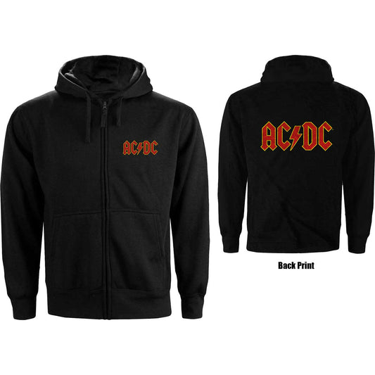 Charcoal AC/DC zip-up hoodie with logo on the chest.