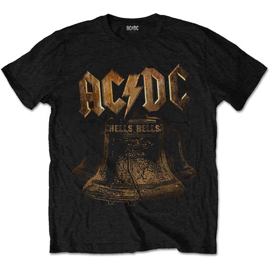 Black AC/DC t-shirt with a graphic of bells and band logo.