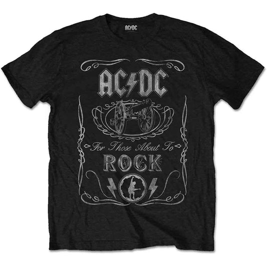 Vintage-style AC/DC unisex t-shirt featuring the Cannon Swig graphic on a black fabric.