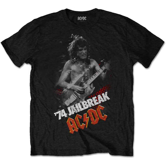 Black AC/DC t-shirt with a distressed image of a guitarist.