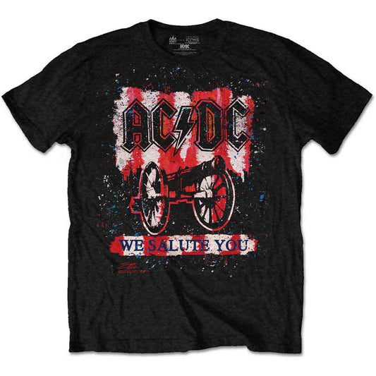 Black AC/DC t-shirt with graphic of band logo and illustration.