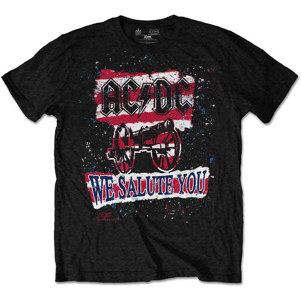 Black ACDC t-shirt with distressed American flag and band logo.