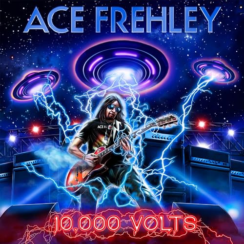 Ace Frehley album cover with electric guitar, UFOs, and lightning.
