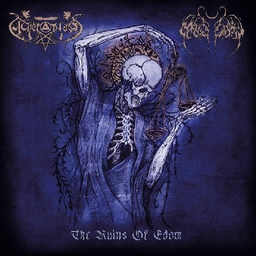 Dark album cover featuring a skeletal figure holding scales of justice.