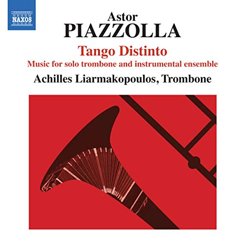 CD cover for Piazzolla’s “Tango Distinto” featuring a trombone.