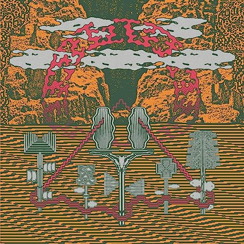CD cover: surreal landscape with pink bursts, geometric shapes, and trees.