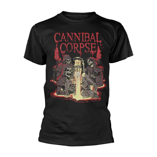 Black t-shirt with a Cannibal Corpse band graphic in red and white.