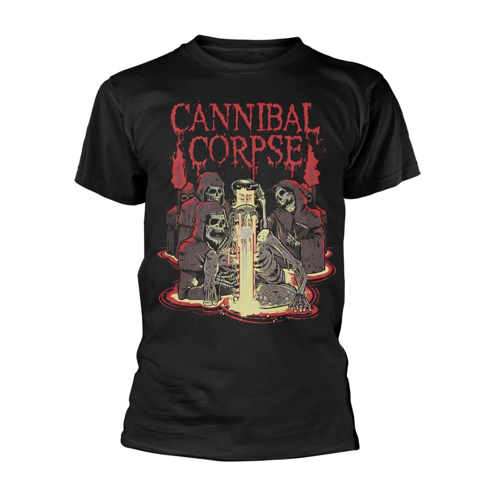 Black t-shirt with a Cannibal Corpse band graphic in red and white.