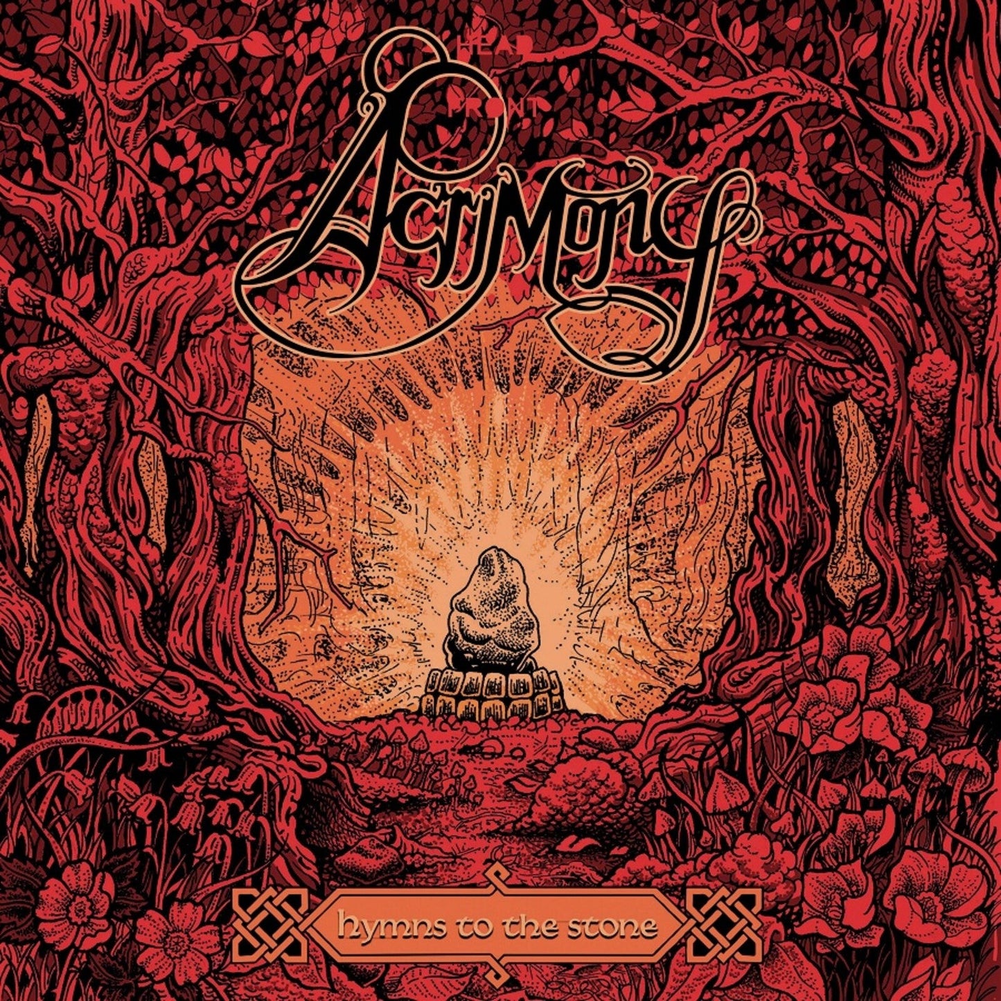 Album cover for Acrimony’s “Hymn To The Stone” featuring a stone in a forest.
