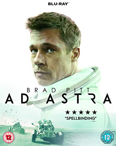 Ad Astra Blu-ray cover featuring Brad Pitt in a spacesuit, desert background.