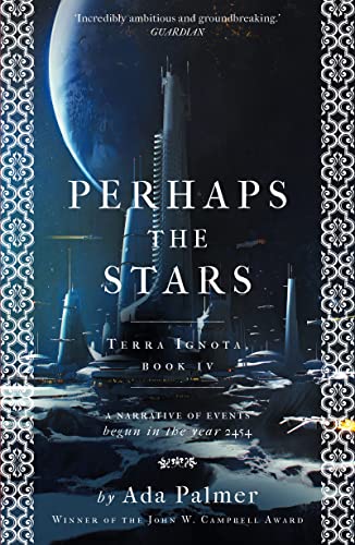 Book cover featuring a futuristic city with tall towers against a dark space background.
