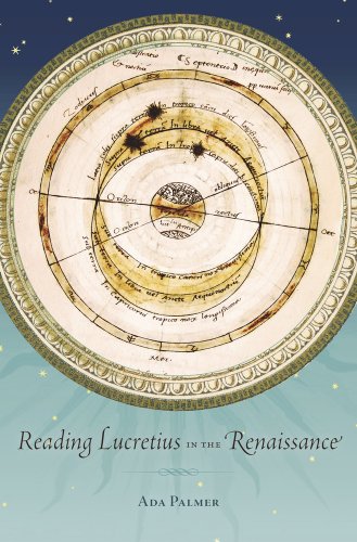 Book cover with Renaissance-era astronomical diagram and title "Reading Lucretius.