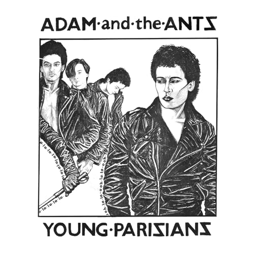 Black and white album cover with four men in leather jackets and short hair.