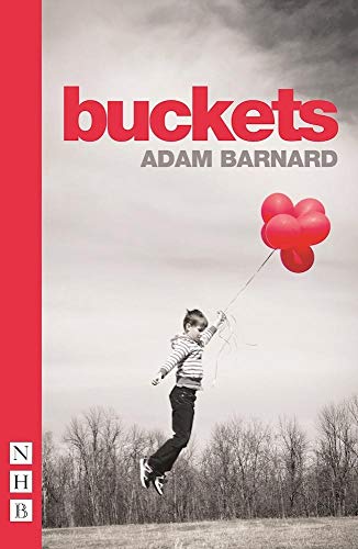 Book cover: boy jumping with red balloons against a cloudy sky.