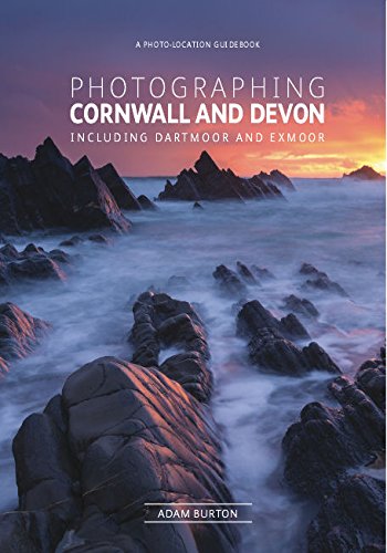 Book cover: coastal rocks at sunset, titled “Photographing Cornwall and Devon.”