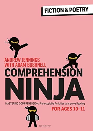 Book cover: "Comprehension Ninja" with cartoon ninjas, for ages 10-11.