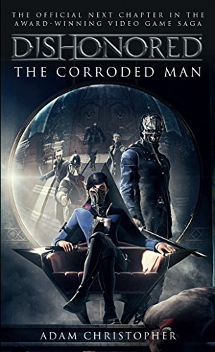 Dishonored book cover featuring masked figures in a steampunk cityscape.