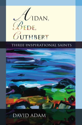 Book cover: "Aidan, Bede, Cuthbert" with abstract coastal painting.