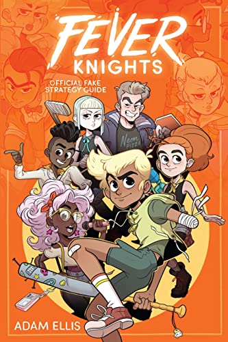 Book cover: "Fever Knights" with cartoon characters and orange background.