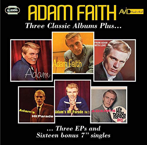 CD cover for Adam Faith’s “Three Classic Albums Plus” featuring portrait photos.