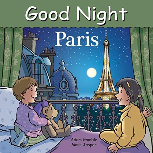 TwoSHCLHLTwo children and a teddy bear looking at the Eiffel Tower at night.
