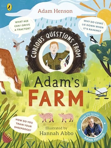 Book cover illustration of a farmer and dog inside a tractor tire on grass.