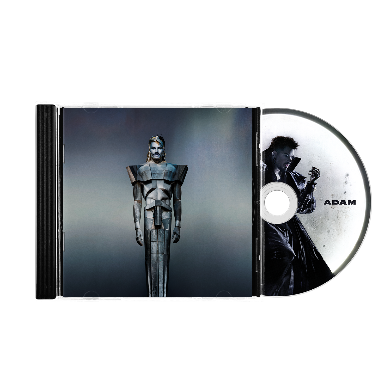 Adam Lambert CD case featuring a futuristic armored figure and a disc with Adam.