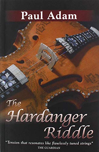 Book cover featuring a violin with ornate carvings and the title "The Hardanger Riddle".