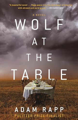 Book cover: "Wolf at the Table" with a stormy sky and dining table.