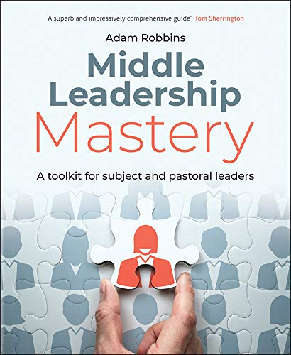 Book cover: "Middle Leadership Mastery" with a puzzle piece featuring a person.