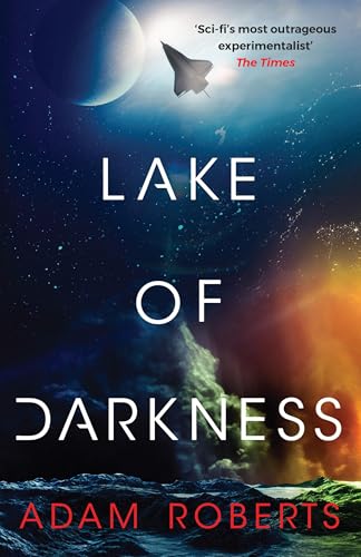 Book cover showing a spaceship flying over a dark, rocky planet in space.