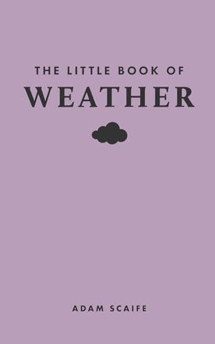 Book cover with lavender background, black text reading The Little Book of Weather, cloud icon.