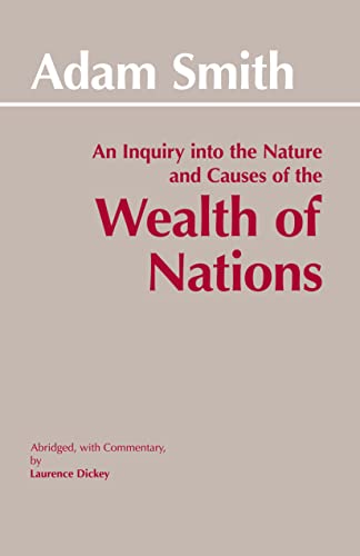 Book cover of The Wealth of Nations by Adam Smith on a beige background.