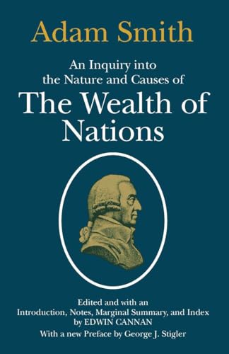 Book cover of The Wealth of Nations by Adam Smith with a gold portrait.