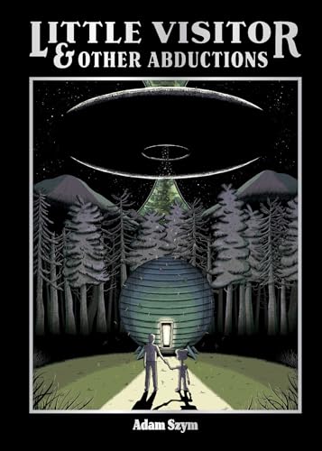 Book cover: UFO over a forest, with a cabin and two figures.
