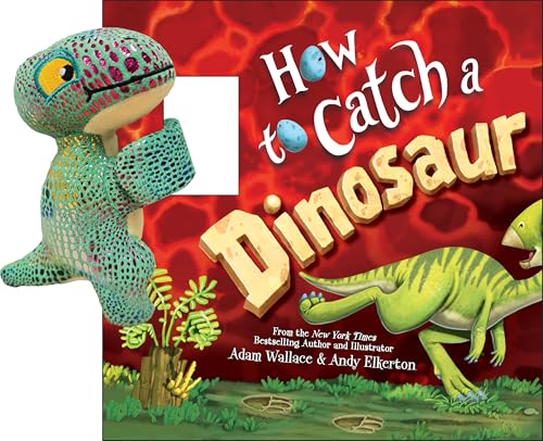 Book cover featuring a plush dinosaur and illustrated dinosaur scene.