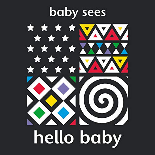 Book cover with four squares featuring white stars, colorful triangles, diamonds, and a spiral.