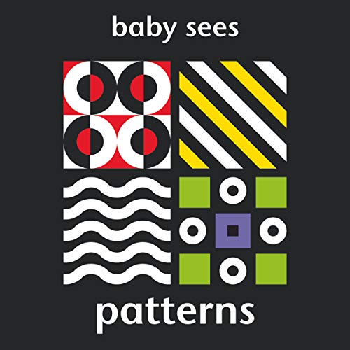 Book cover with four squares featuring circles, diagonal stripes, wavy lines, and geometric shapes.