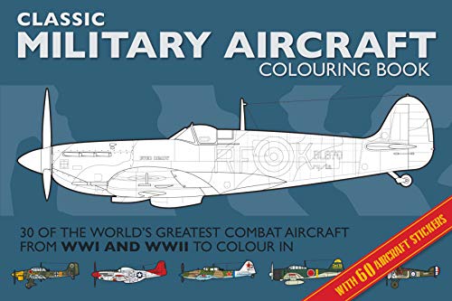 Cover of a colouring book featuring a line drawing of a WWII fighter plane.