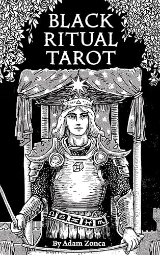Black and white tarot card deck cover with a crowned figure.