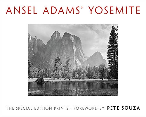 Black and white photograph of Yosemite’s Half Dome and surrounding forest.