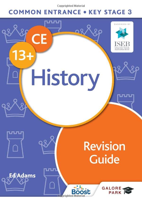 Cover of "Common Entrance 13+ History Revision Guide" with castle illustrations.