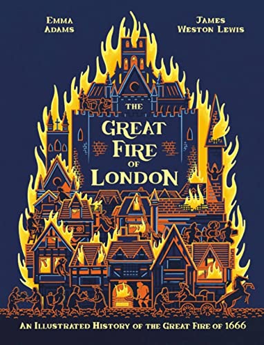 Book cover depicting a burning 17th-century London cityscape in illustrated style.
