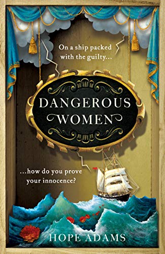 Book cover featuring a sailing ship on turbulent blue waves with red roses.