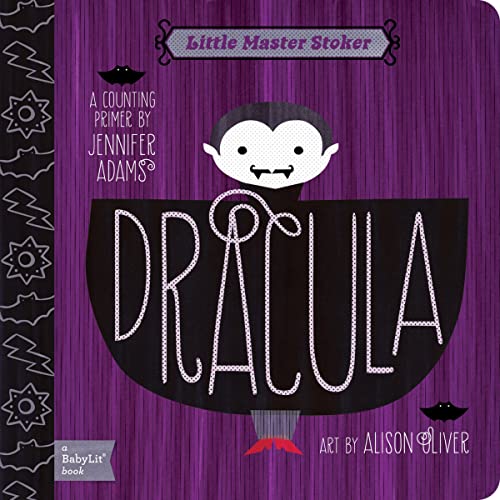 Purple book cover with “Dracula” in white stitching and a cartoon vampire.