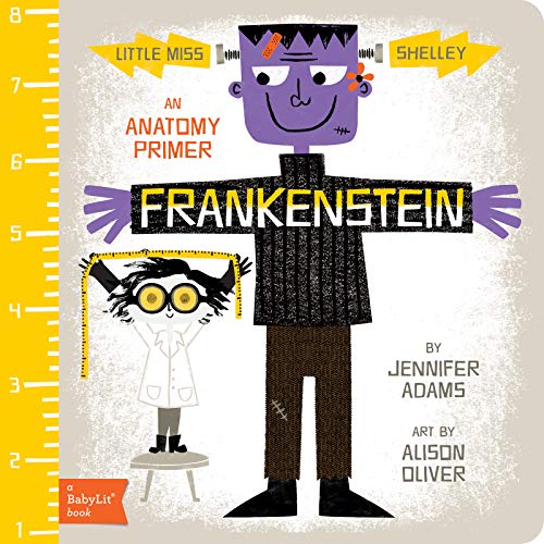 Book cover featuring illustrated Frankenstein and a scientist with glasses.