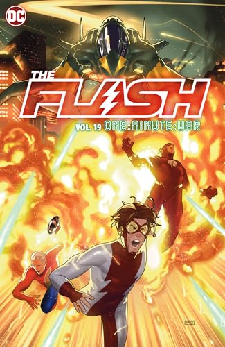 Comic book cover featuring The Flash and other speedsters amid explosions.