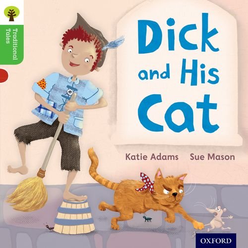 Book cover: boy with cat, broom, and a small mouse nearby.