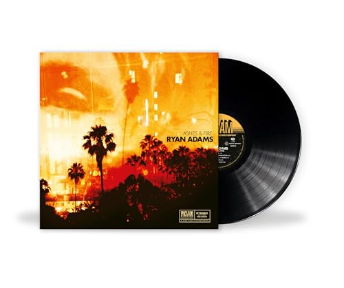 Ryan Adams' "Ashes & Fire" vinyl record with a sunset-toned cover.